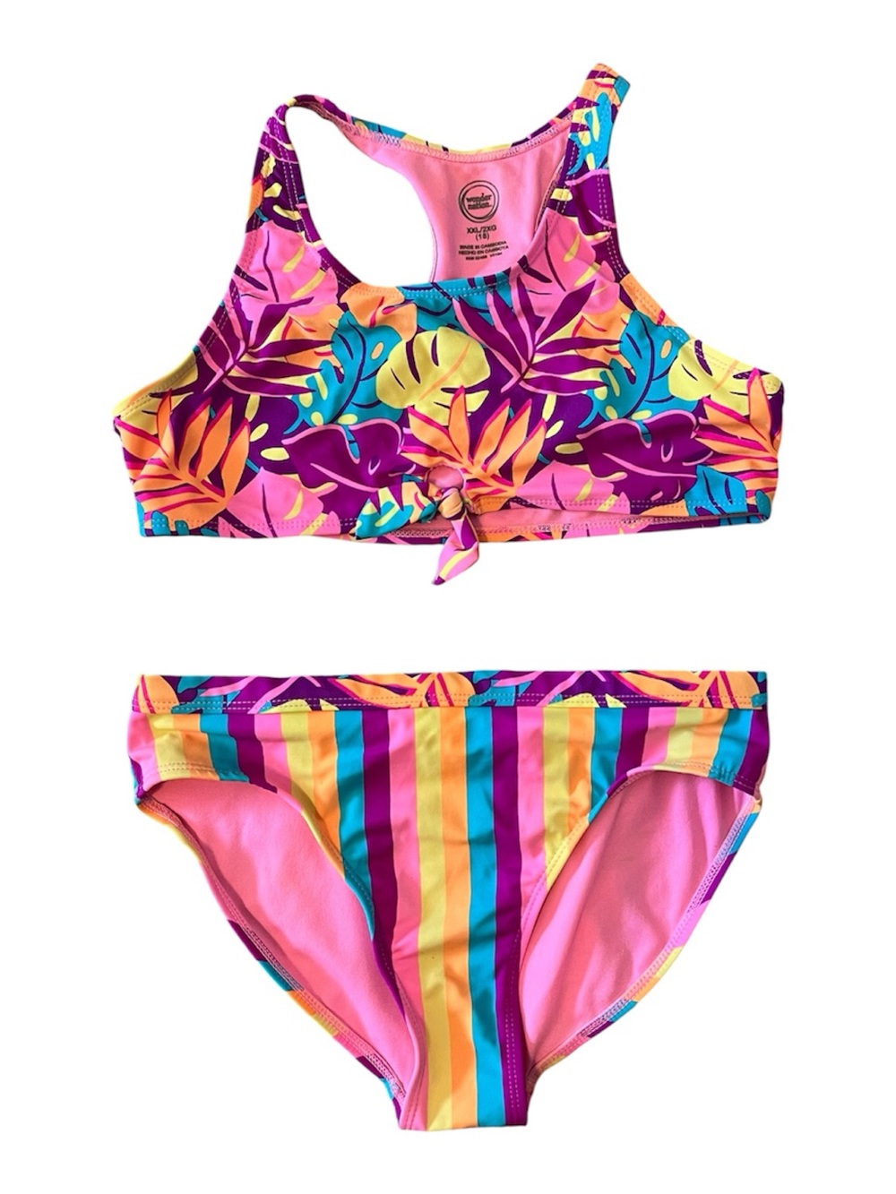 Wonder Nation Girls Tropical Floral Rainbow 2 Piece Swimsuit XXL 18